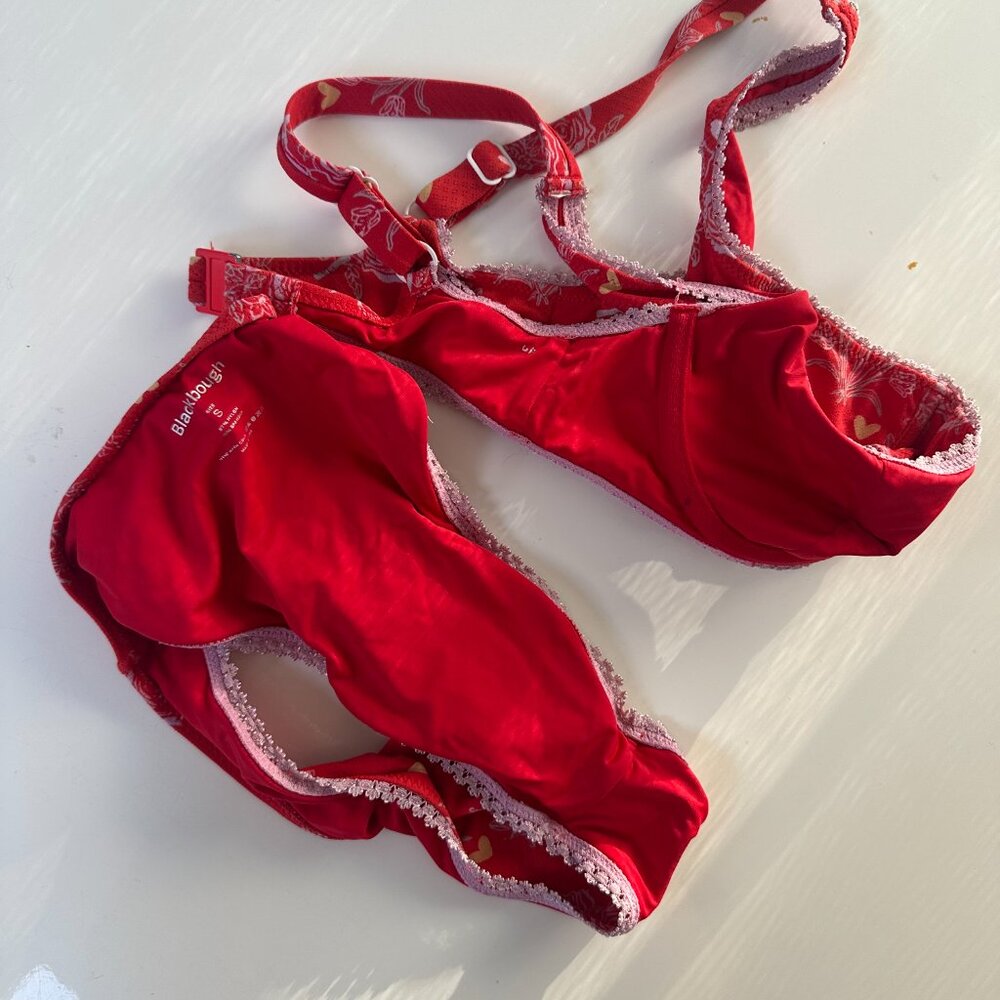 Blackbough Red Heart Rose Pattern Balconette & High Rise Bikini Set Small - Picture 5 of 5